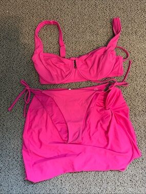 Victoria's Secret Bright Pink Underwire Bikini Set with Tie-Side Bottoms